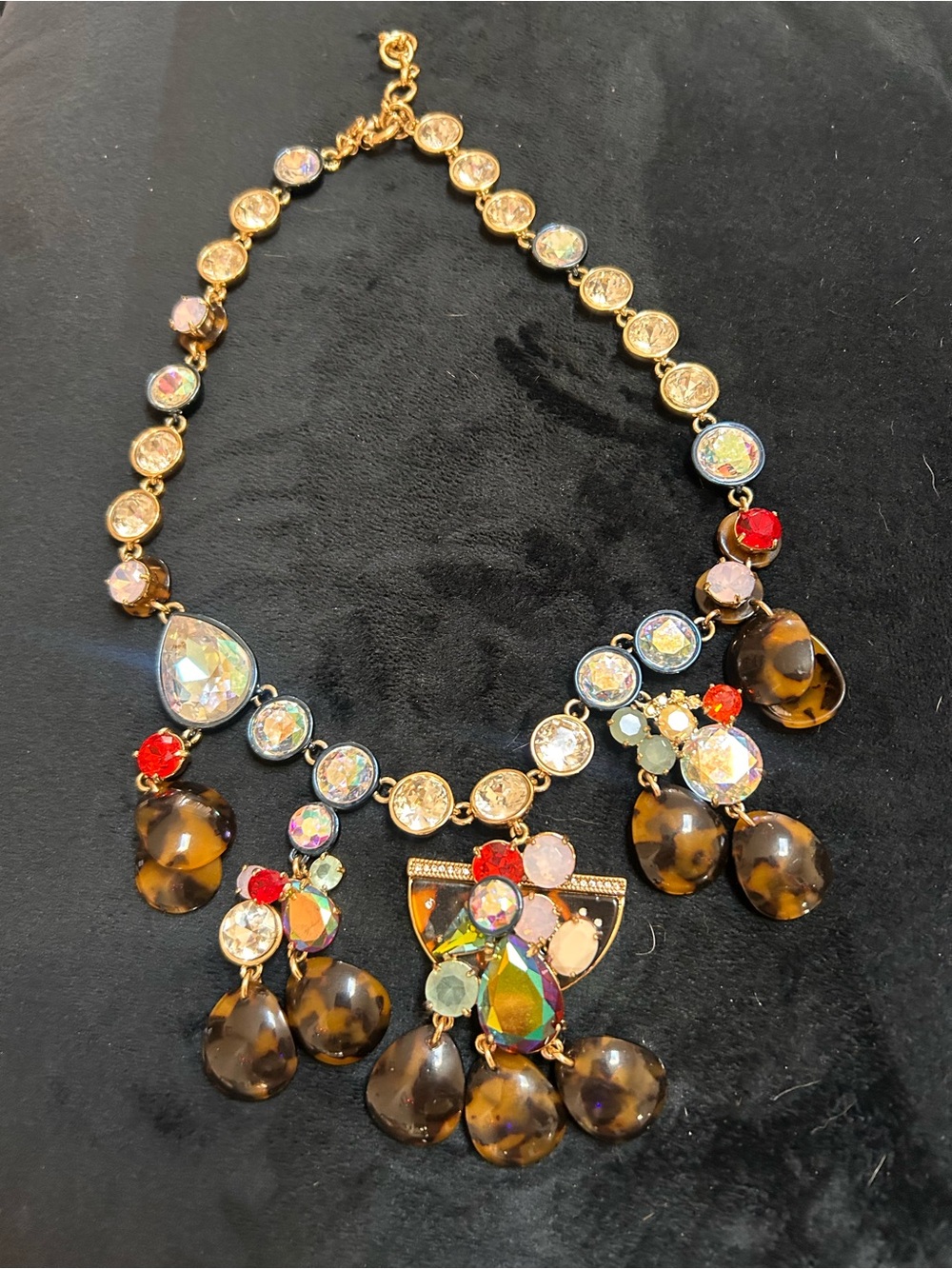 J. Crew Gold-Tone Multicolor Crystal Necklace with Tortoiseshell Drops